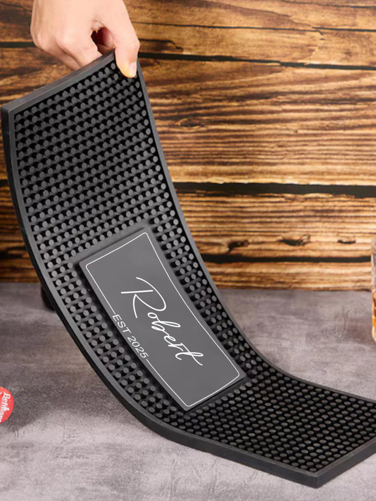 tapis bar personnalisable résine texturée noir moderne sous verre maison barman cadeau adulte