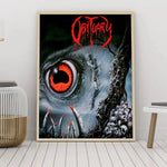 affiche gothique crâne oeil rouge cadre bois décoration murale sombre métal noir