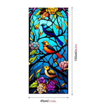décoration fenêtre art deco oiseaux fleurs géométrique adhésif bleu vert jaune orange rose violet