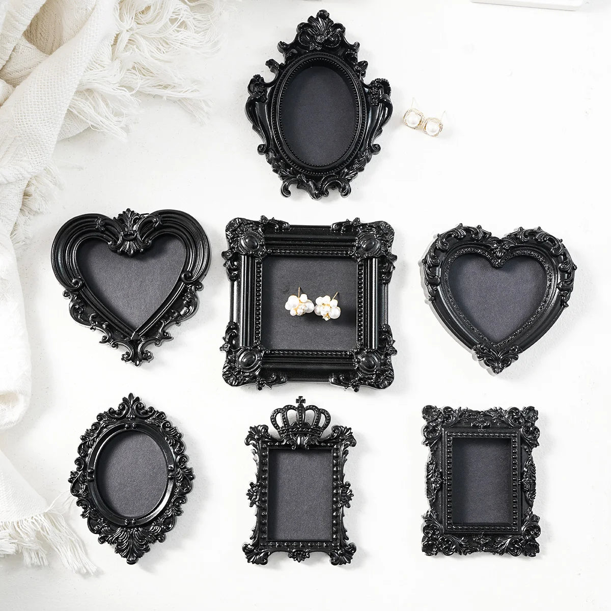 cadre decoratif noir baroque resine mural classique ornements decor maison tridimensionnel moderne