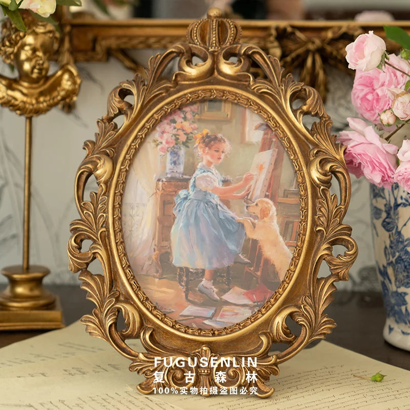 cadre photo rectangulaire doré résine relief baroque classique décoration murale maison luxe
