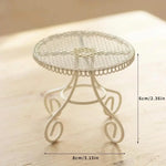 chaises table miniature métal grillagé vintage beige coussin serviette