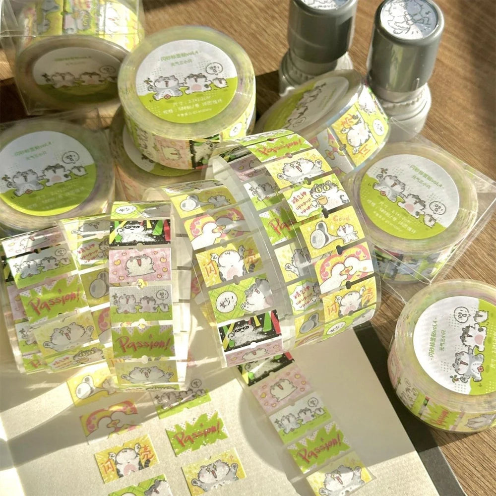 autocollants adhésifs chats dessins animés passion floraux décoration mignonne cartoon portable vert jaune blanc