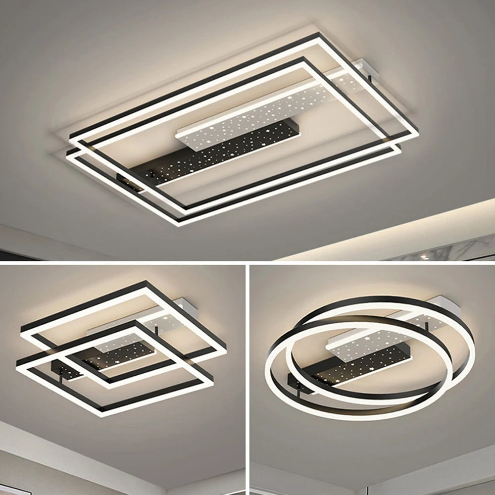 Luminaire LED moderne pendentif noir blanc géométrique 20+LED 3000lm chambre salon