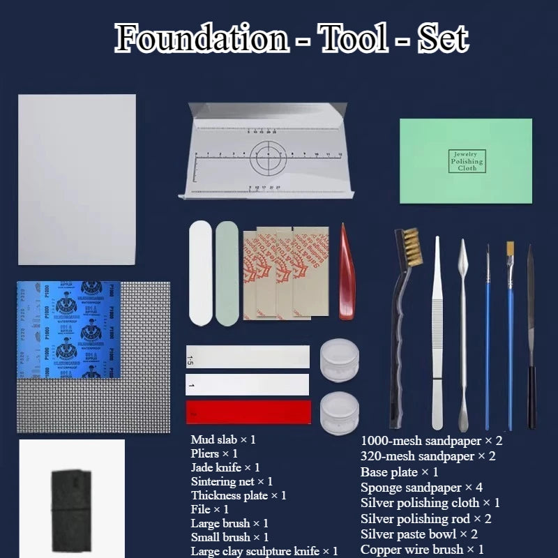 Bijoux argentés artisanal pendentif bague outils argile précieuse détaillé sculpté kit création