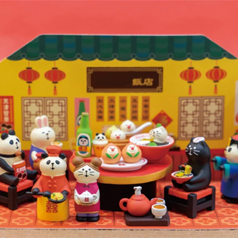 figurines animaux décoratives résine japonais motifs chinois assiettes bols théière tasses pandas rats chats