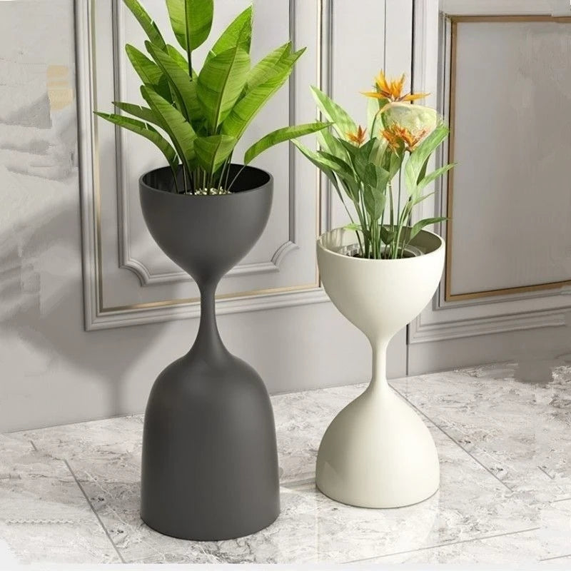 vase moderne métal gris blanc plante artificielle décoration intérieure salon balcon