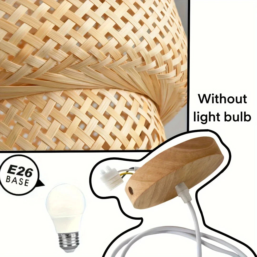 plafonnier suspendu bambou tressé niveaux 30cm rustique bohème semi transparent chambre cuisine farmhouse