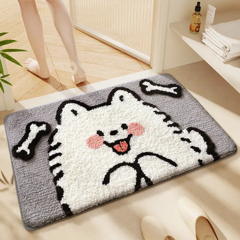 tapis bain antidérapant polyester shiba inu enfant moderne blanc bleu orange