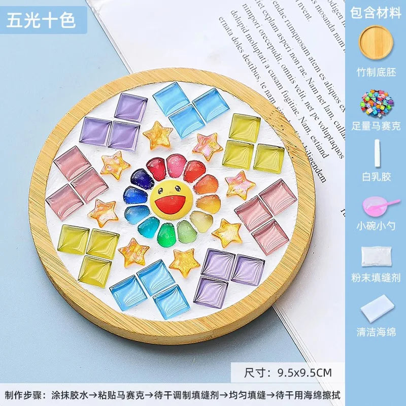 coasters mosaïque multicolores créatifs artisanal diy bambou transparents opaques