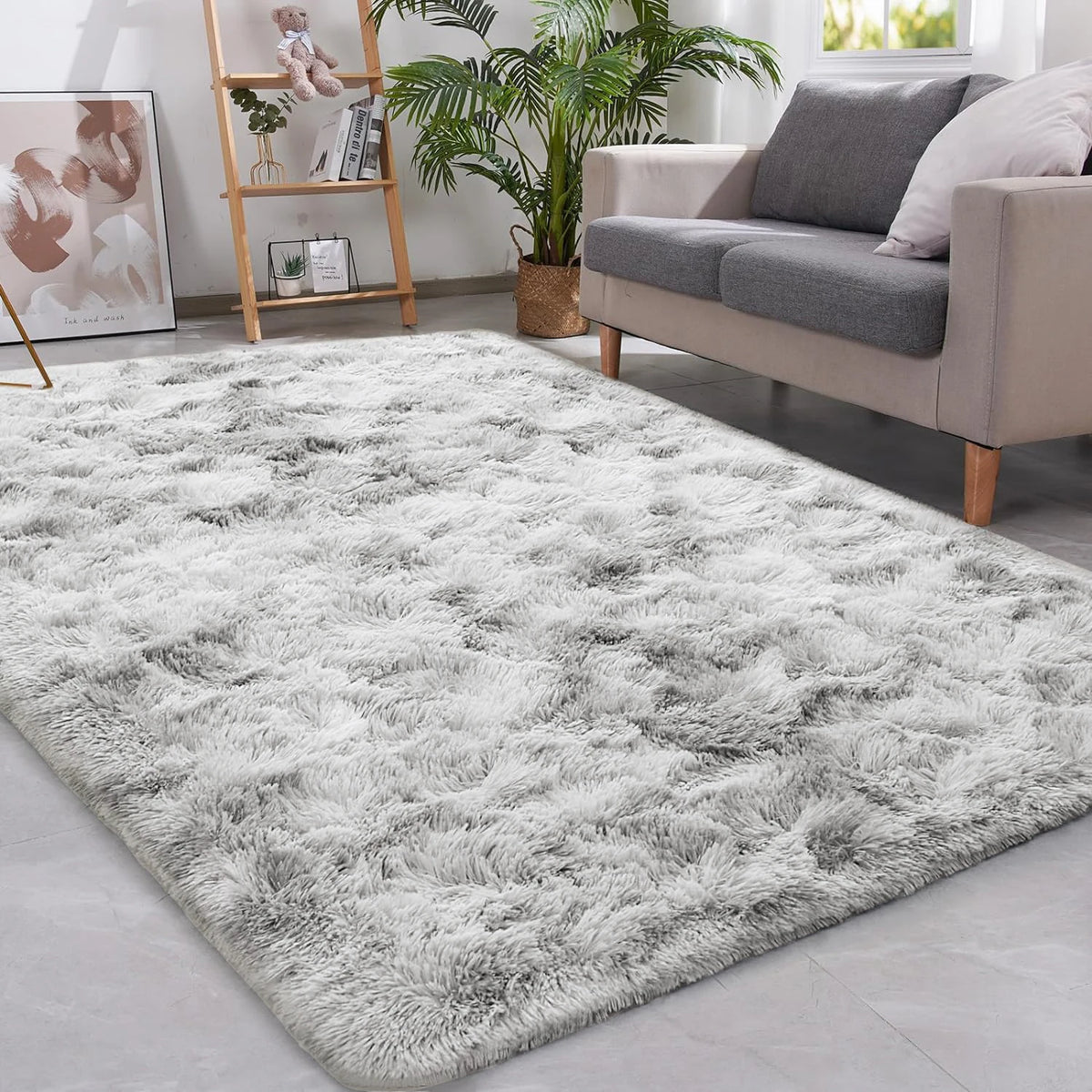 tapis gris clair peluche épaisse doux moelleux moderne 120x160cm 160x230cm chambre salon