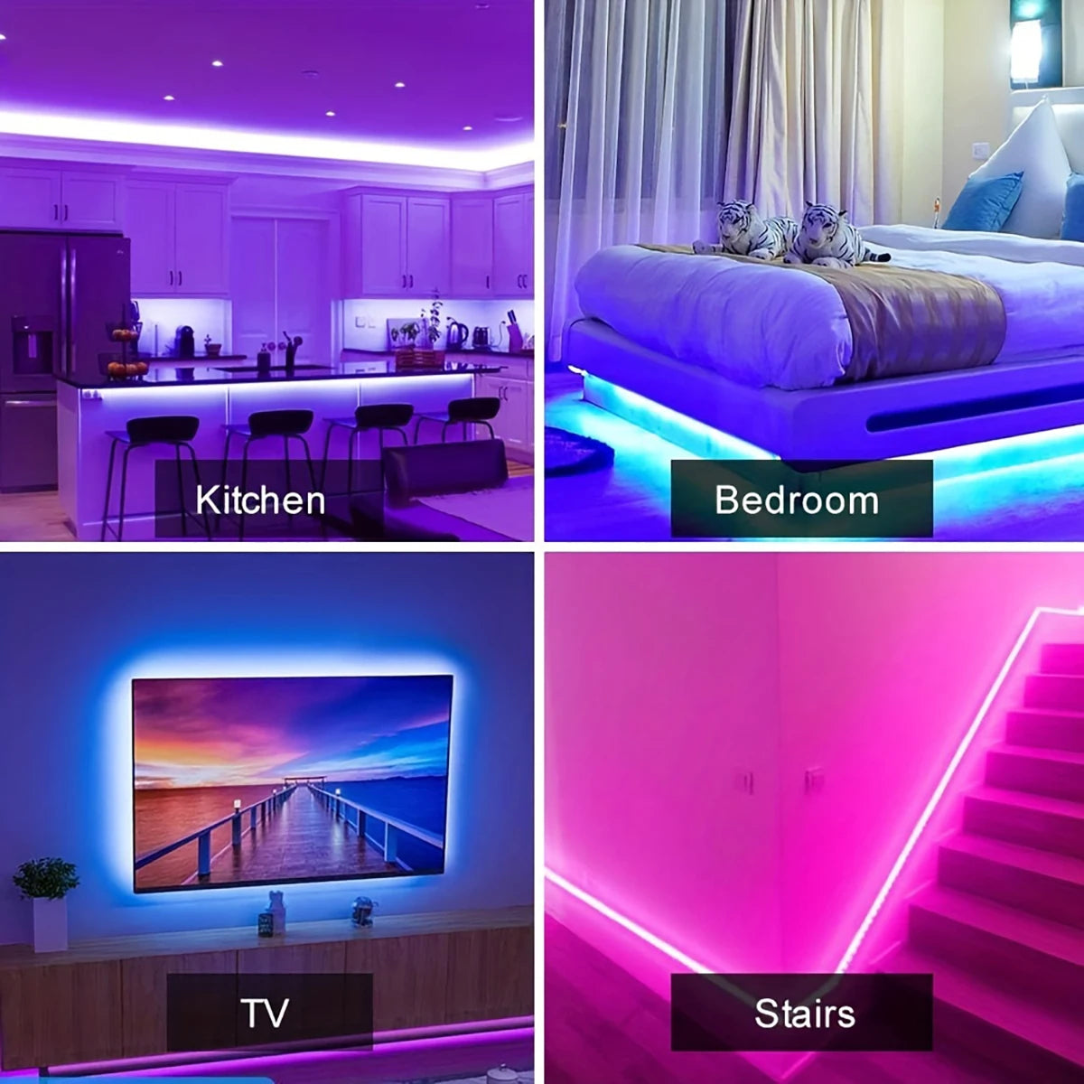 ruban led rgb multicolore moderne télécommande adhésif chargeur usb chambre