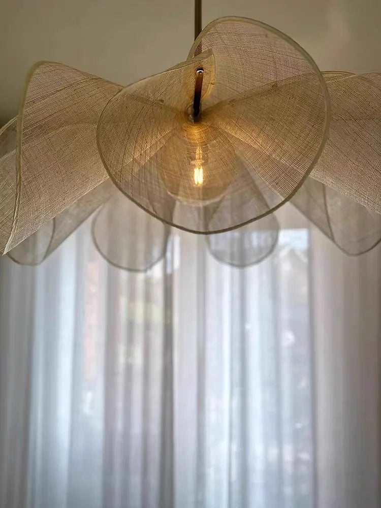 suspension lumineuse moderne tissu feuilles ouvertes blanc translucide pendentif assemblage led neutre warm white