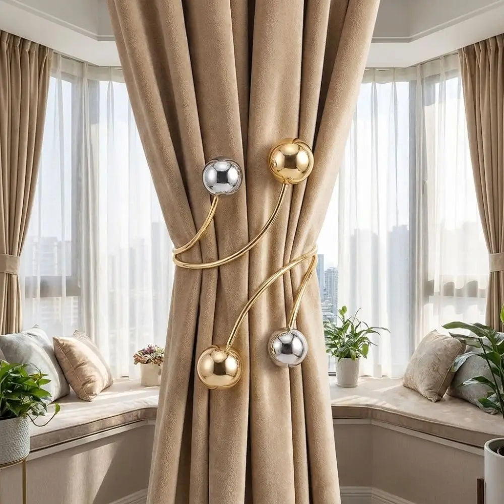 boucles rideau adhésives modernes or argent sphères métalliques pack deux
