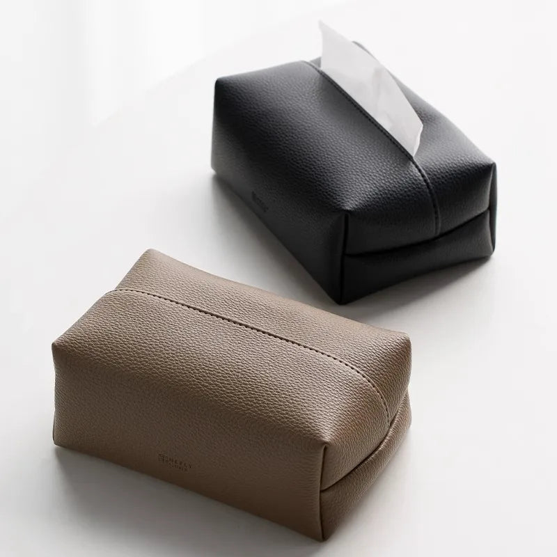 boîte mouchoirs cuir beige moderne minimaliste rangement salon cuisine adhésif mouchoirs blancs