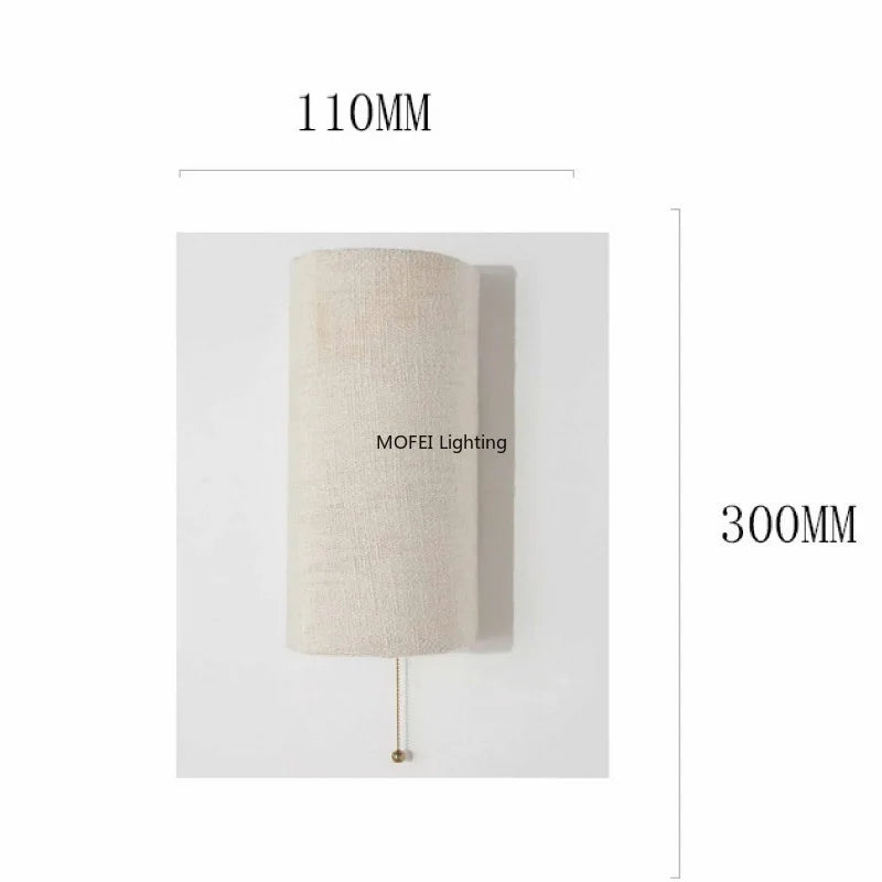 lampe murale moderne beige clair tissu cordon pompon doré chambre entrée étude led 6000k