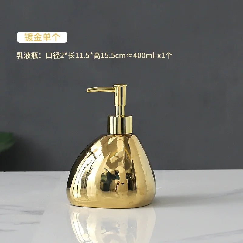 accessoires salle bain ensemble moderne or argent blanc céramique tasse brosse dentifrice savon crème