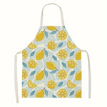tablier cuisine lin coton élastiques citrons feuilles moderne beige jaune vert