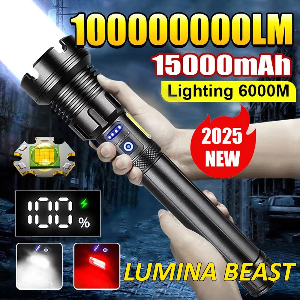 lampe torche rechargeable 15000mAh LED 2300lm zoomable USB moderne résistante autodéfense banque alimentation