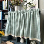 rideau vert carreaux dentelle fenêtre rustique vintage chambre opacité moyenne tringle