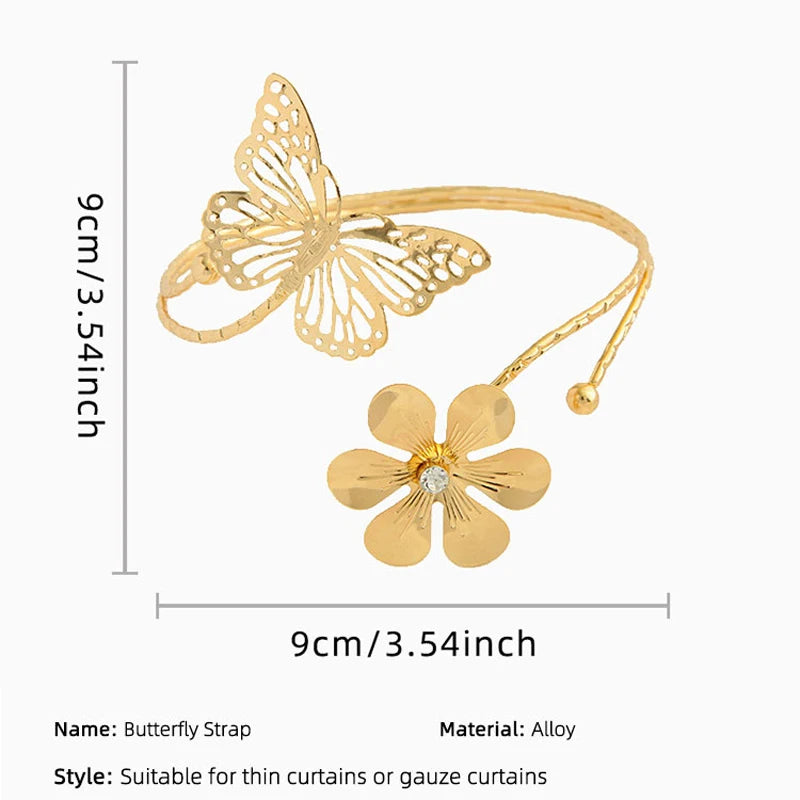 anneaux rideau décoratifs papillon fleur métal brillant or argenté moderne floral pièces