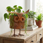 pot fleurs forme oiseau marron rustique texture metallique aspect vieilli moderne jardin balcon