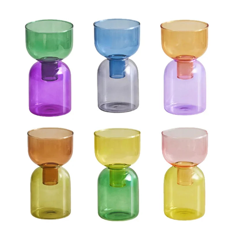 Vases modernes transparents vert bleu orange rose jaune set deux mini vases terrarium fonction