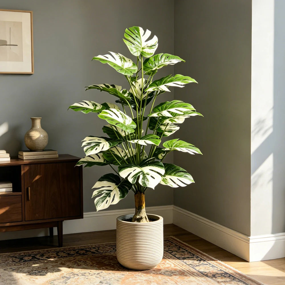 plante artificielle monstera grande feuilles vertes blanches moderne 95 cm 65 cm décoration mariage
