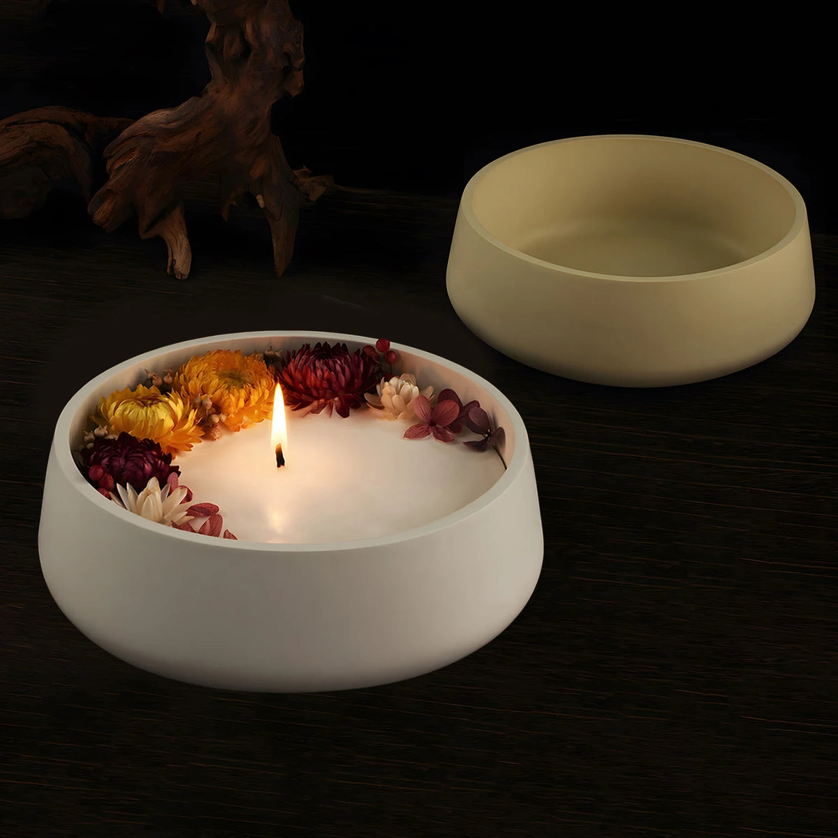 bougie décorative fleurs séchées silicone blanc moderne hand made grande petite