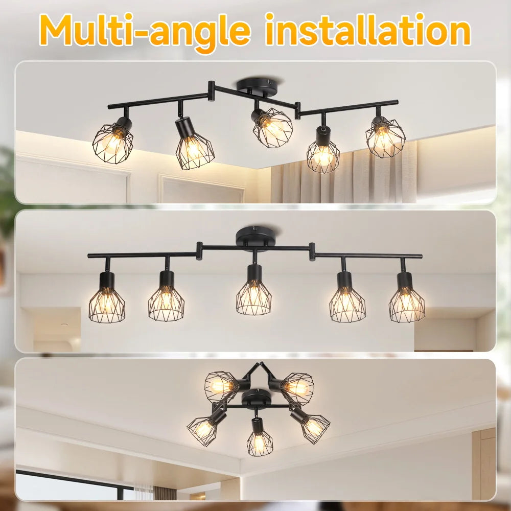 lampe suspendue moderne cage métallique noire interrupteur poussoir led e27 haute basse