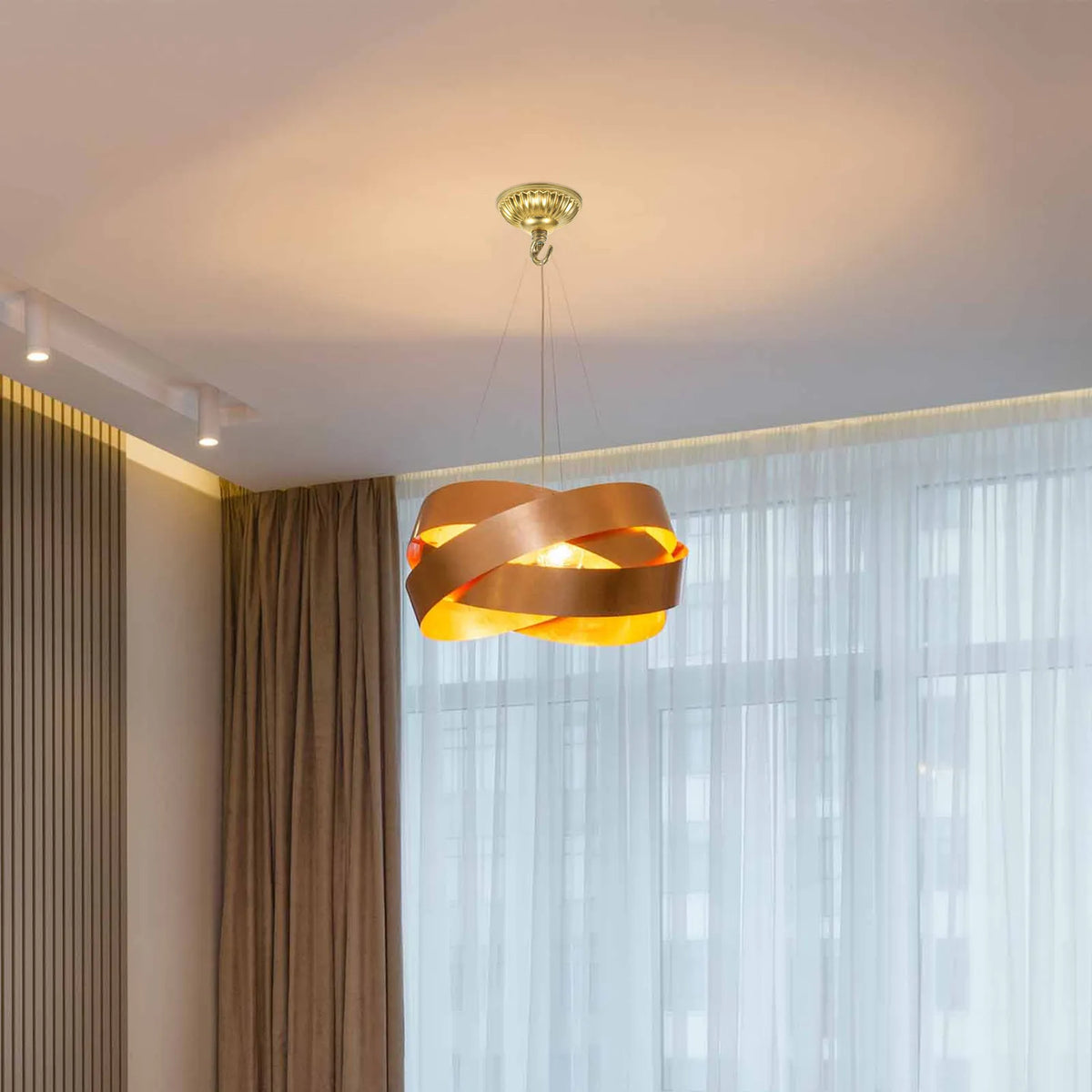 plaque suspension lampe dorée rayures horizontales classique fixations vis montée