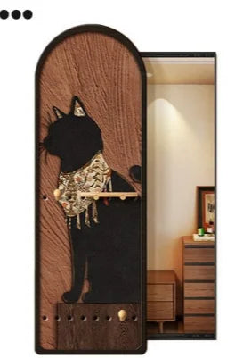 porte clés mural moderne imprimé chats texture bois noir sac main plante bijoux
