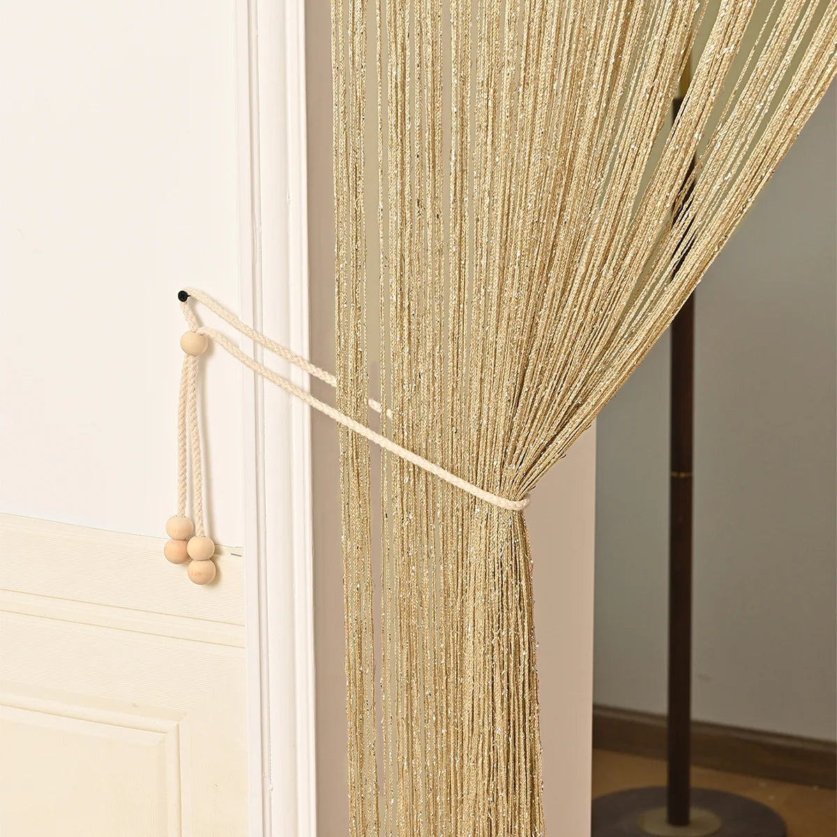 rideau bohème or franges brillantes moderne crème semi transparent chambre
