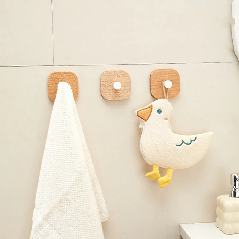 porte serviettes adhésif bois naturel minimaliste moderne porte accessoires serviette canard dents étoile bois