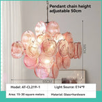 suspension lumineuse moderne rose verte verre transparent chaîne métallique 65cm 65cm