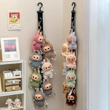 porte clés peluche kawaii oreilles lapin rose gris marron vert blanc beige anneau métallique