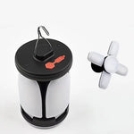 lampe camping rechargeable usb noire blanche crochet métallique bouton rouge moderne pratique