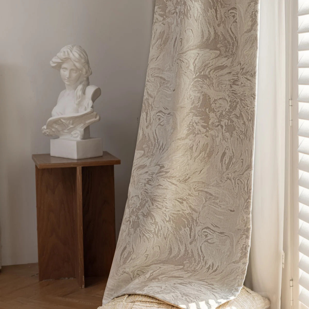 rideau fenêtre classique polyester effet marbre beige opacité totale élégant