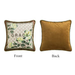 housses coussin motif floral vert fleur grace vintage tissu velours carré 45x45cm