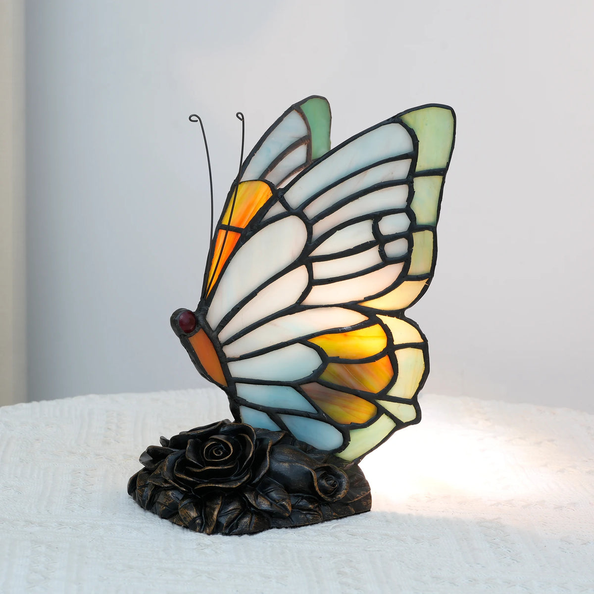 lampe poser moderne papillon verre coloré art deco multiple couleurs interrupteur câble daluminium