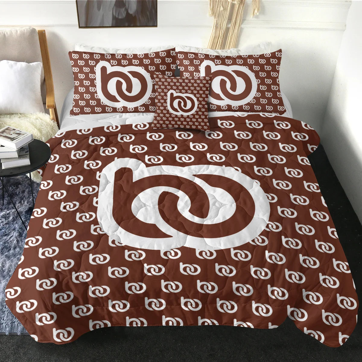 ensemble literie marron foncé imprimé spirale moderne taies oreiller coussin