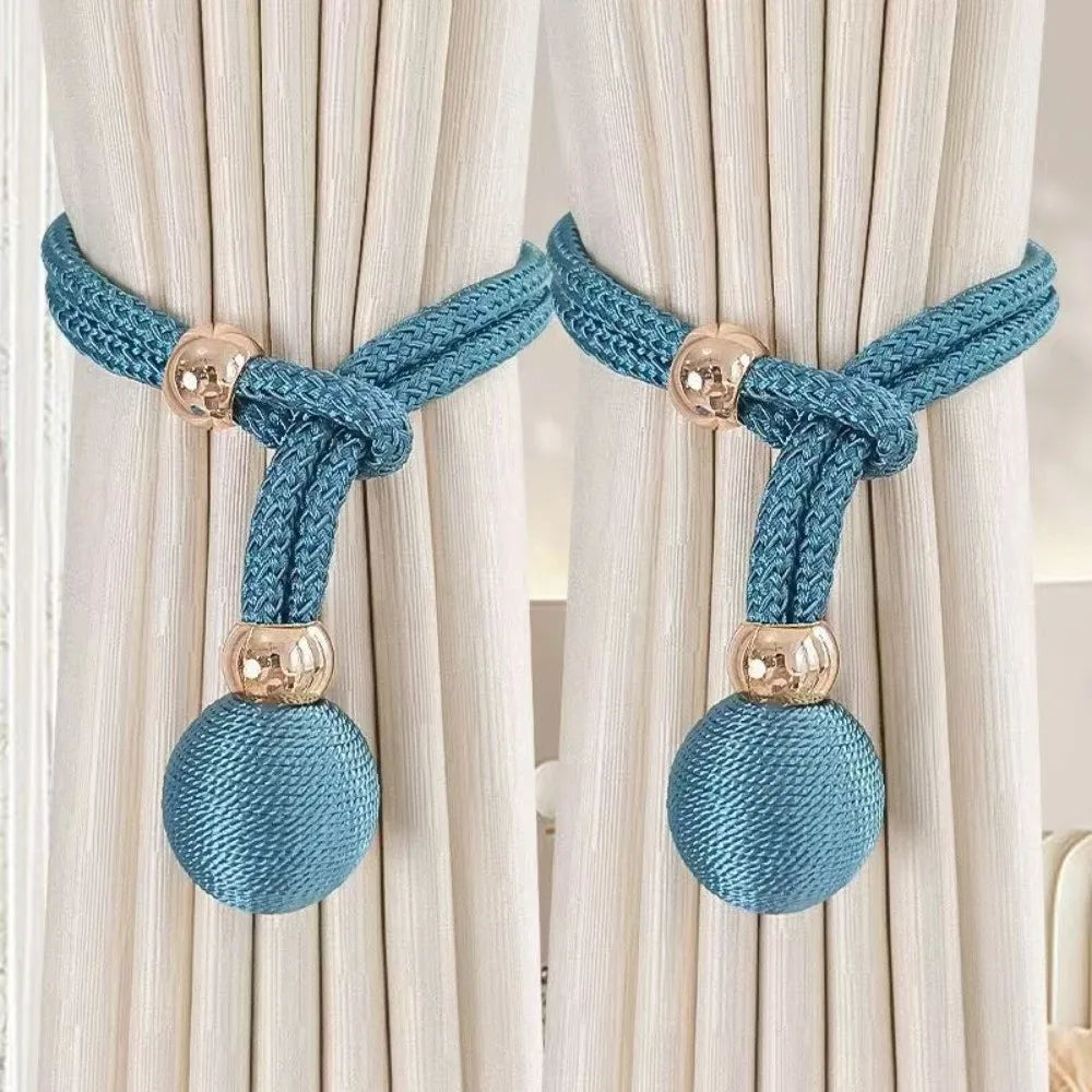 rideaux sangles ajustables pendentif boule dorée attache simple moderne coton polyester beige gris marron