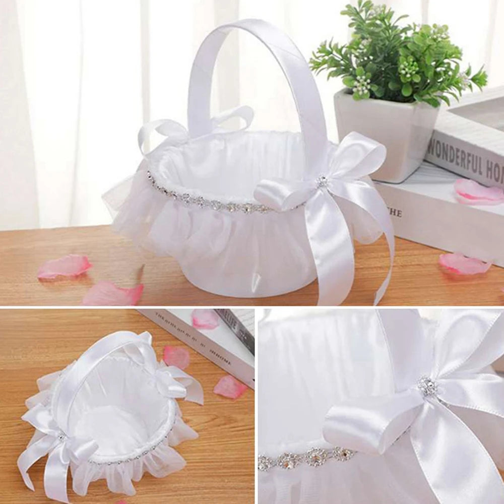 panier mariage blanc tulle plissé rubans satin strass nœuds élégant romantique festif