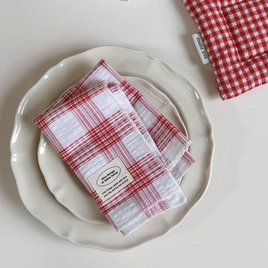 serviettes cuisine carreaux blanc rouge bleu tissé classique opaques