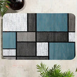 tapis vintage carreaux géométriques gris bleu polyester moderne salon chambreextérieur