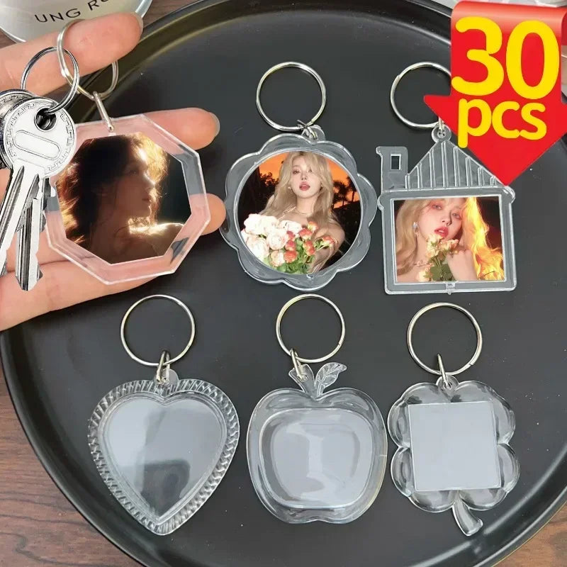 porte clés transparent motifs cœur fleur maison pomme anneau métallique cadeau personnalisé moderne