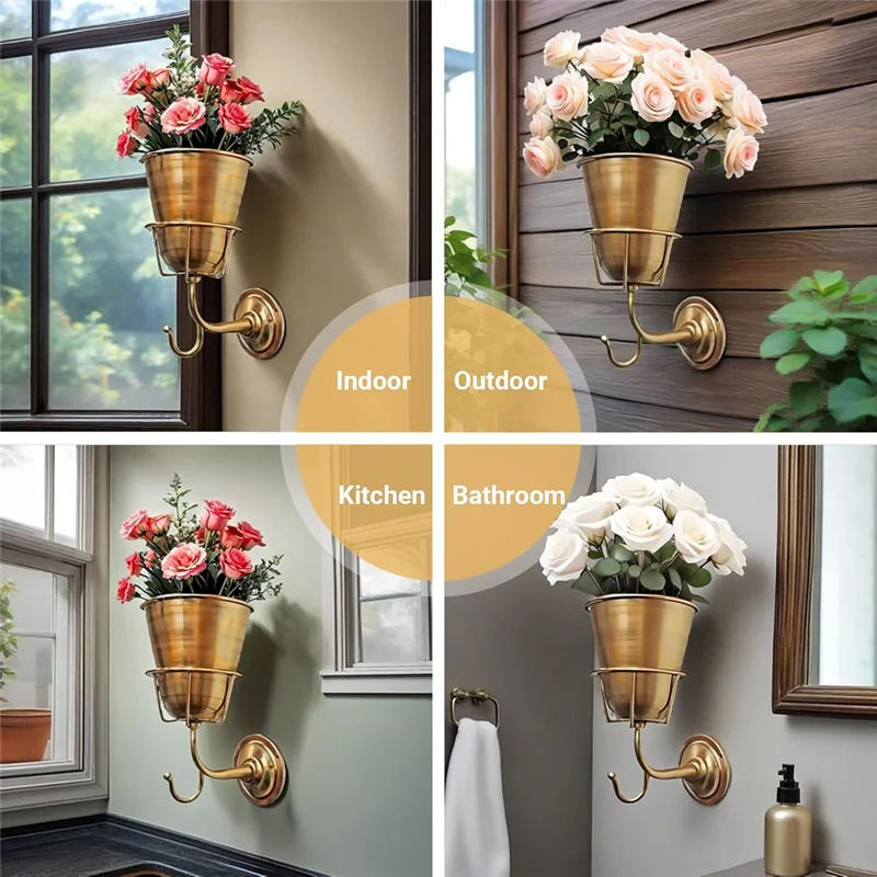 support mural fleurs crochet bronze doré argent rustique vintage industriel fixations murales roses feuillage