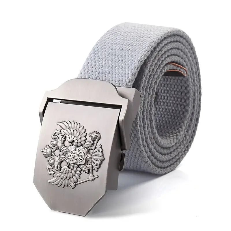 ceinture homme toile métal camouflage noir double aigle militaire décontracté opacité
