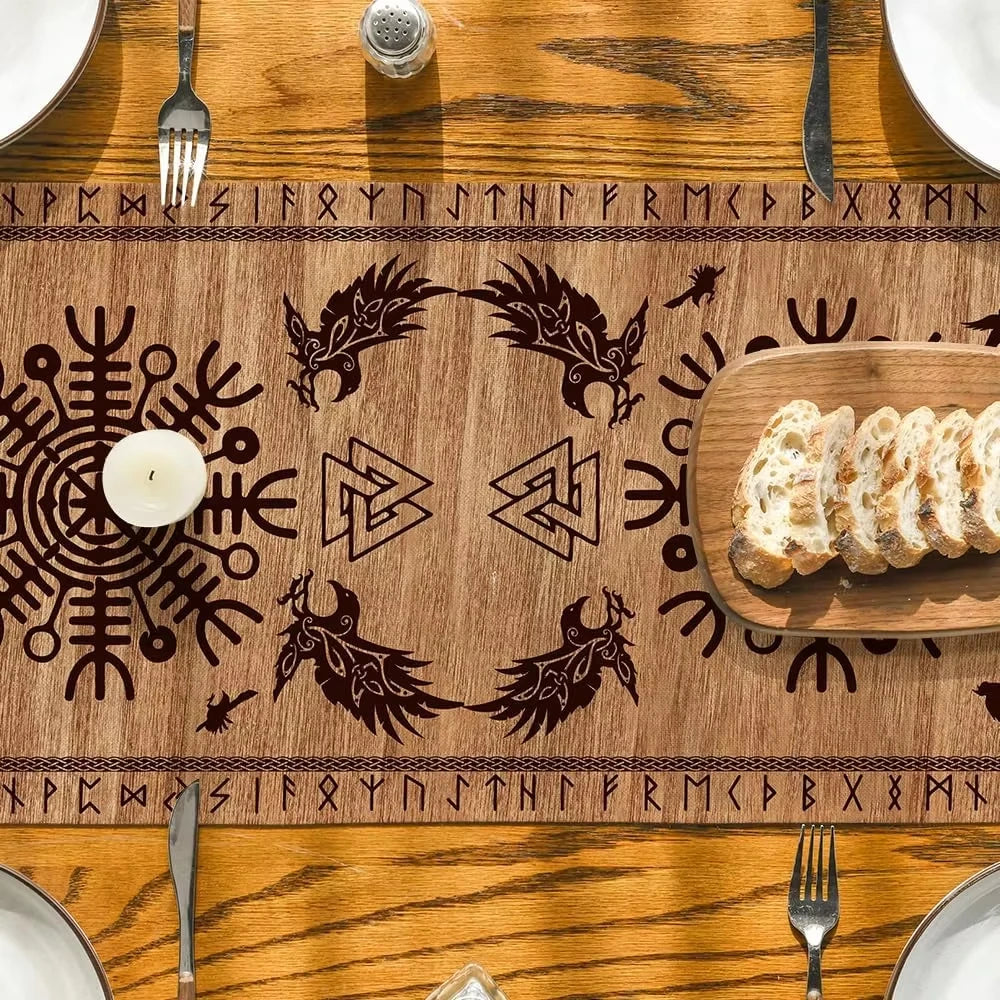 drapeau table artisanal nordique motifs corbeaux arbre vie brunclair festive halloween noël mariage coachella