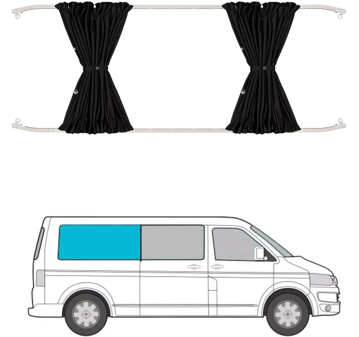 rideaux van utilitaire tissu plissé noir gris bleu vert opaques